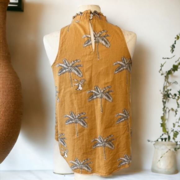 Ann Taylor Palm Tree Ruffle Collar Shell Size Large Petite - Picture 6 of 10